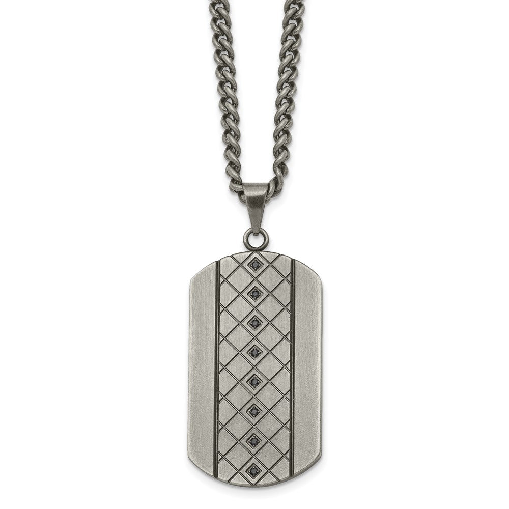 Men's Stainless Steel Black CZ Brushed Dog Tag Necklace, 22 Inch, Item N22949 by The Black Bow Jewelry Co.