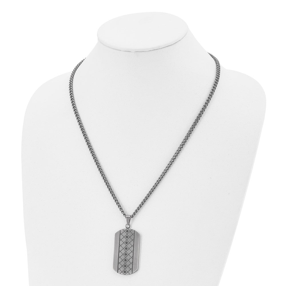 Alternate view of the Men's Stainless Steel Black CZ Brushed Dog Tag Necklace, 22 Inch by The Black Bow Jewelry Co.