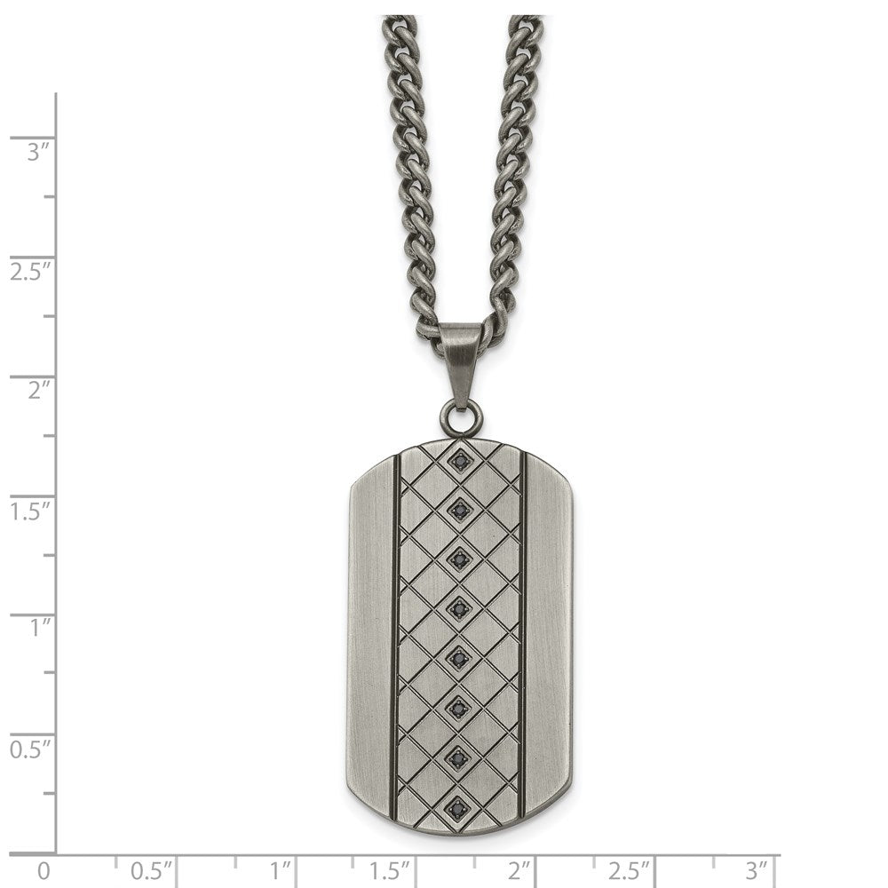 Alternate view of the Men's Stainless Steel Black CZ Brushed Dog Tag Necklace, 22 Inch by The Black Bow Jewelry Co.