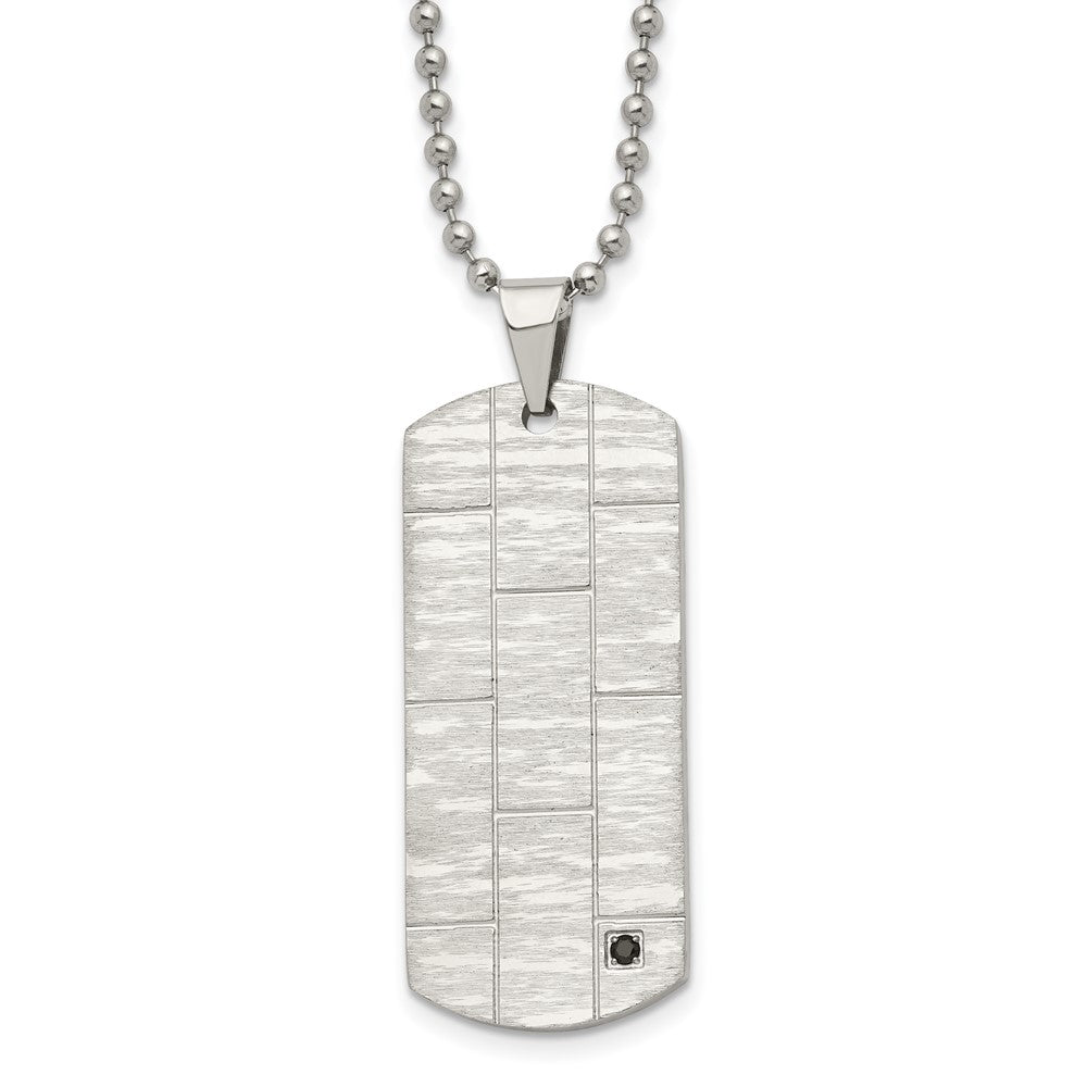 Stainless Steel Black CZ Polished & Satin Dog Tag Necklace, 20 Inch, Item N22950 by The Black Bow Jewelry Co.