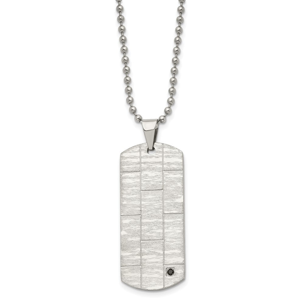 Alternate view of the Stainless Steel Black CZ Polished & Satin Dog Tag Necklace, 20 Inch by The Black Bow Jewelry Co.