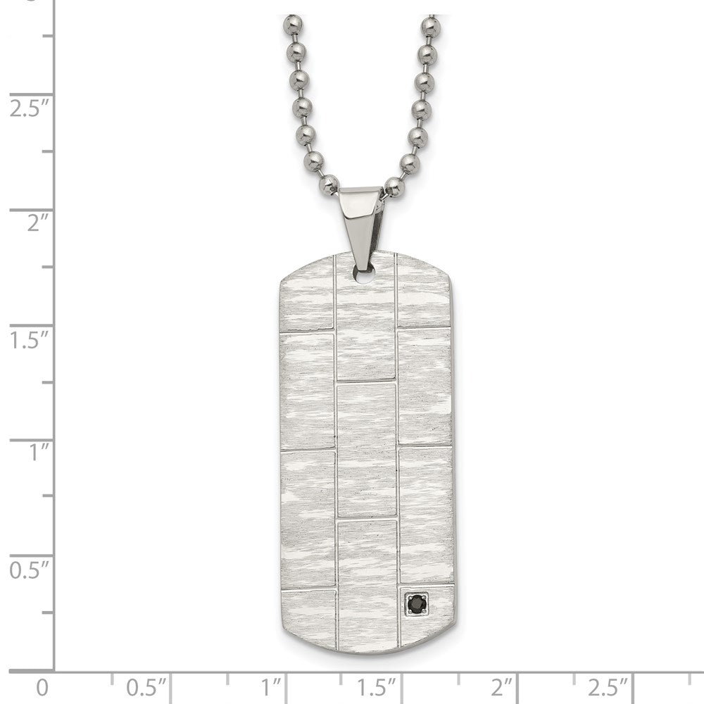 Alternate view of the Stainless Steel Black CZ Polished & Satin Dog Tag Necklace, 20 Inch by The Black Bow Jewelry Co.