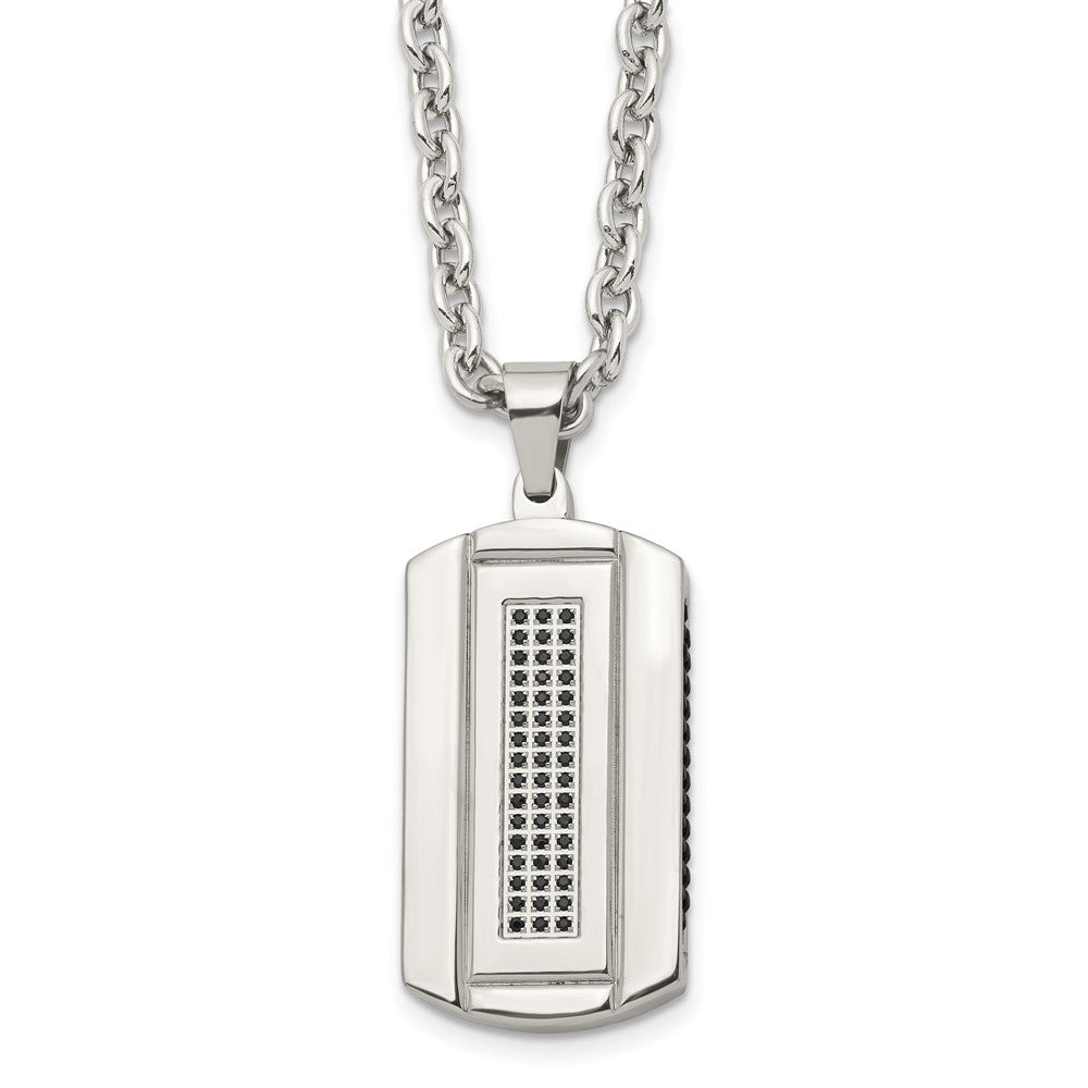 Men's Stainless Steel & Black CZ Two Tone Dog Tag Necklace, 24 Inch, Item N22951 by The Black Bow Jewelry Co.