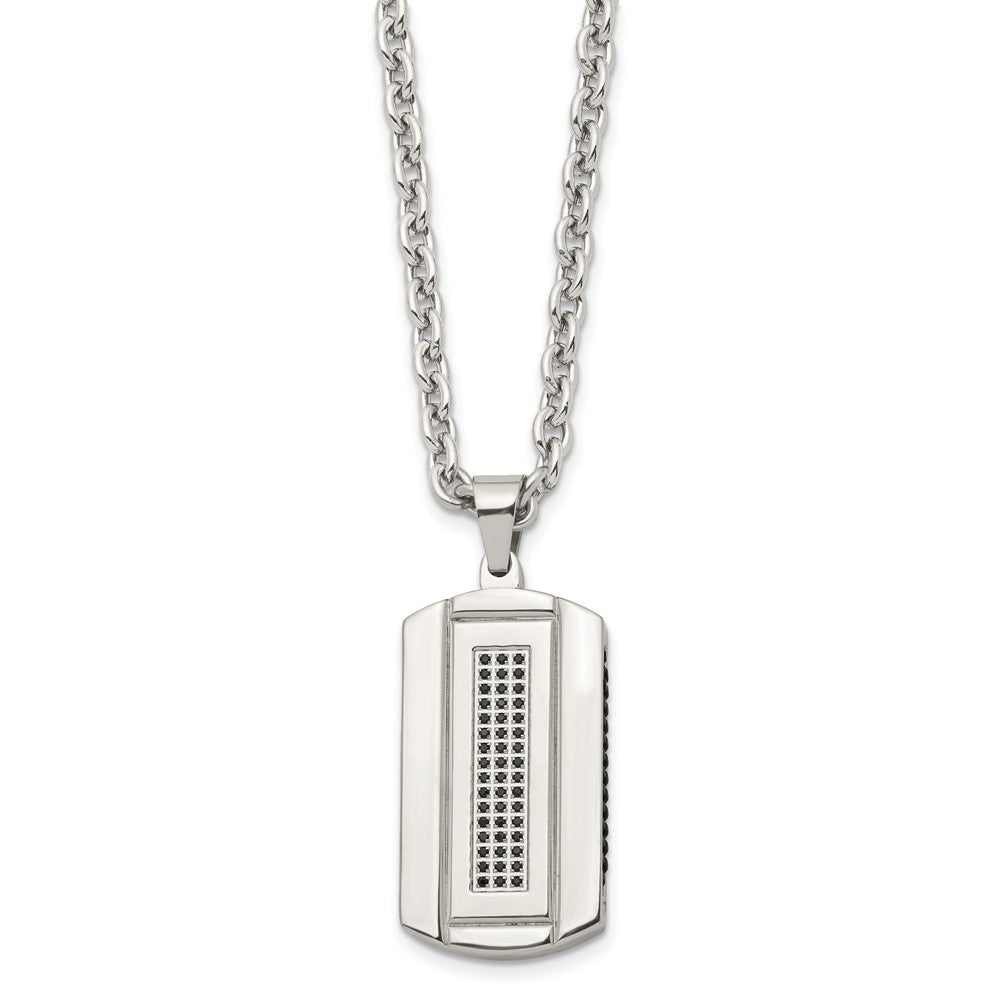Alternate view of the Men's Stainless Steel & Black CZ Two Tone Dog Tag Necklace, 24 Inch by The Black Bow Jewelry Co.