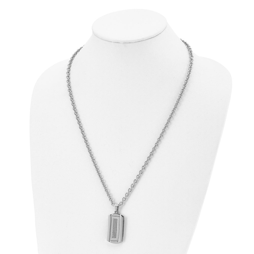 Alternate view of the Men's Stainless Steel & Black CZ Two Tone Dog Tag Necklace, 24 Inch by The Black Bow Jewelry Co.