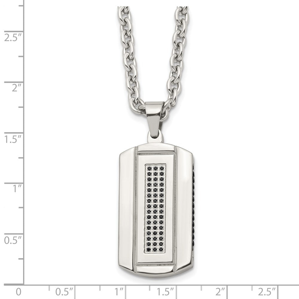 Alternate view of the Men's Stainless Steel & Black CZ Two Tone Dog Tag Necklace, 24 Inch by The Black Bow Jewelry Co.