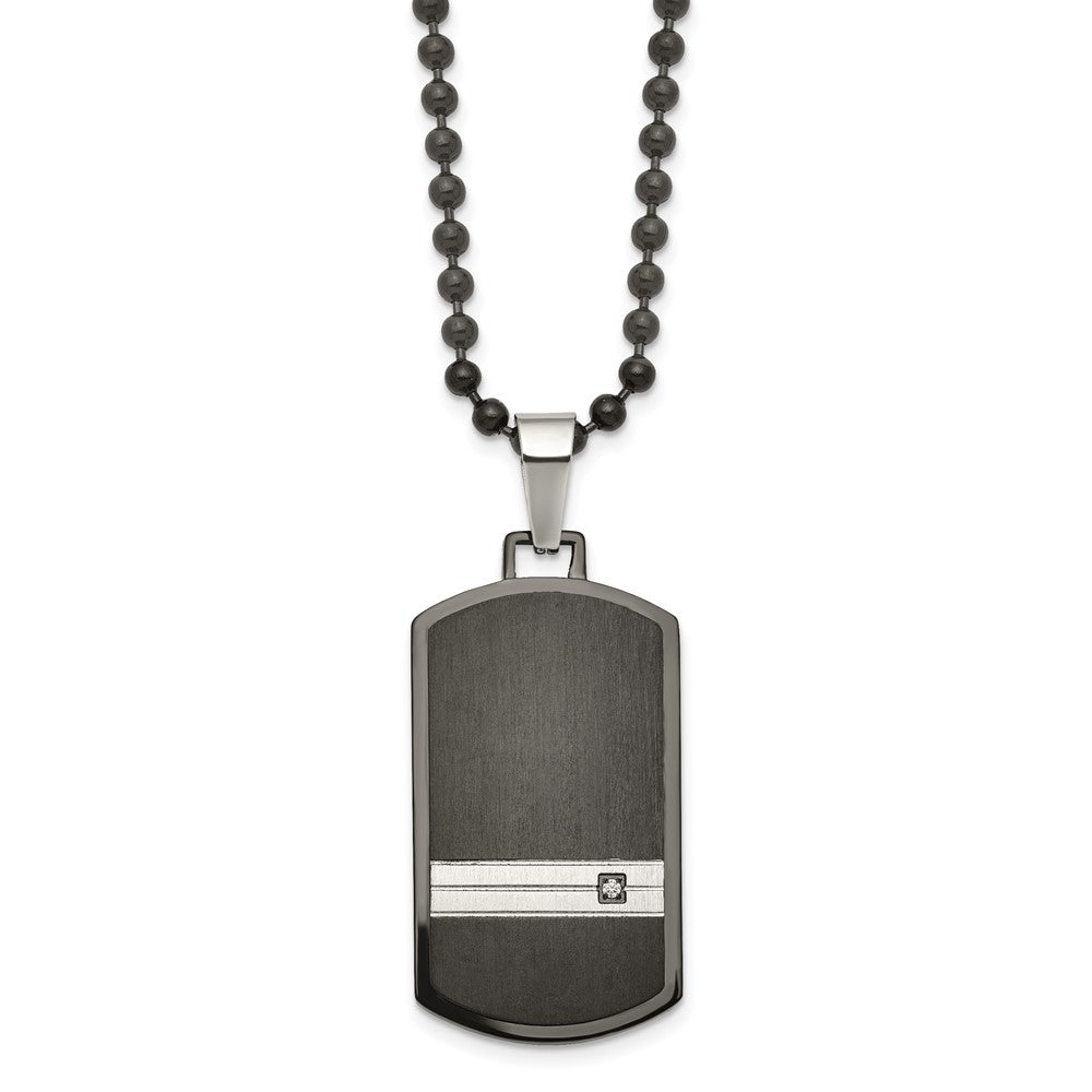 Men's Black Plated Stainless Steel & CZ Dog Tag Necklace, 24 Inch, Item N22952 by The Black Bow Jewelry Co.