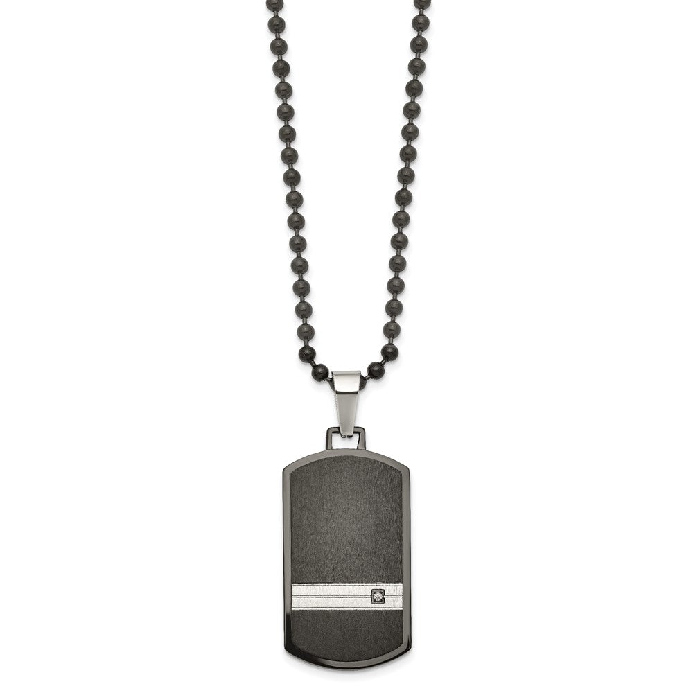 Alternate view of the Men's Black Plated Stainless Steel & CZ Dog Tag Necklace, 24 Inch by The Black Bow Jewelry Co.