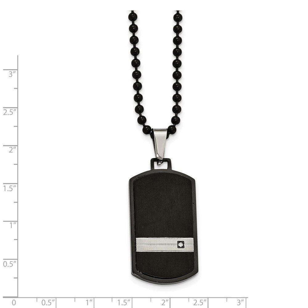 Alternate view of the Men's Black Plated Stainless Steel & CZ Dog Tag Necklace, 24 Inch by The Black Bow Jewelry Co.