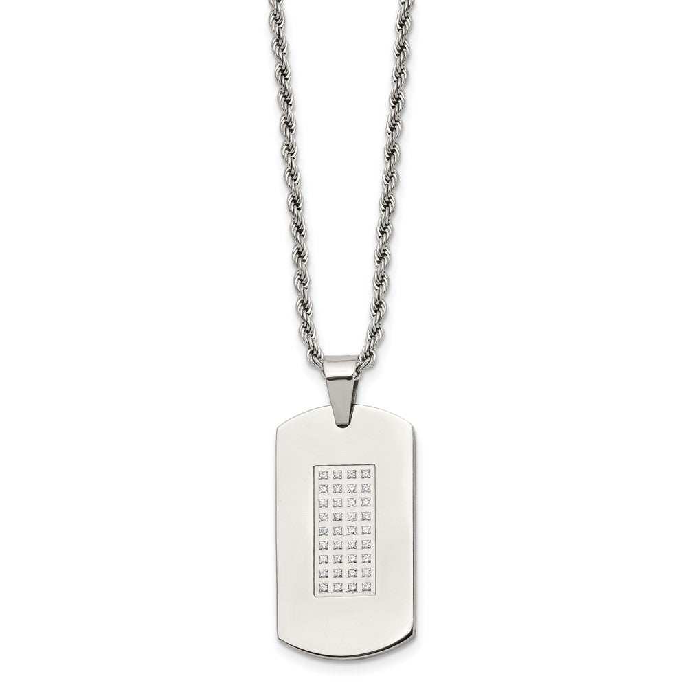 Alternate view of the Men's Stainless Steel & CZ Polished Dog Tag Necklace, 22 Inch by The Black Bow Jewelry Co.