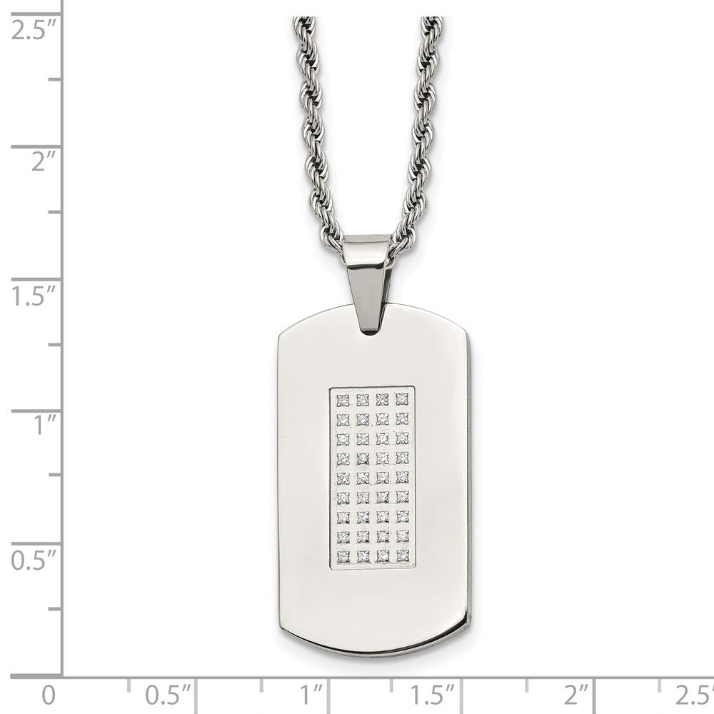 Alternate view of the Men's Stainless Steel & CZ Polished Dog Tag Necklace, 22 Inch by The Black Bow Jewelry Co.