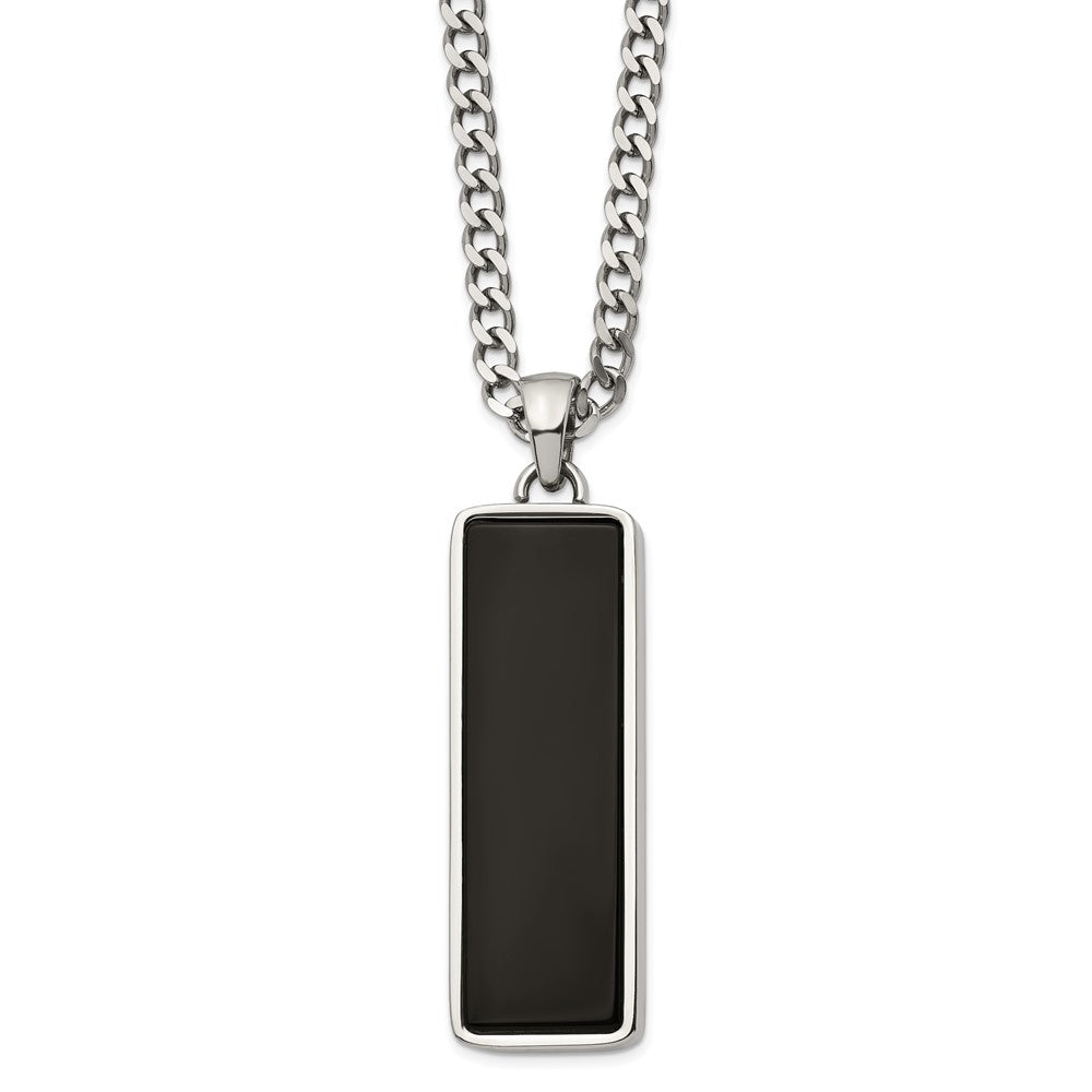 Men's Stainless Steel & Black Onyx Inlay Rectangle Necklace, 22 Inch, Item N22957 by The Black Bow Jewelry Co.