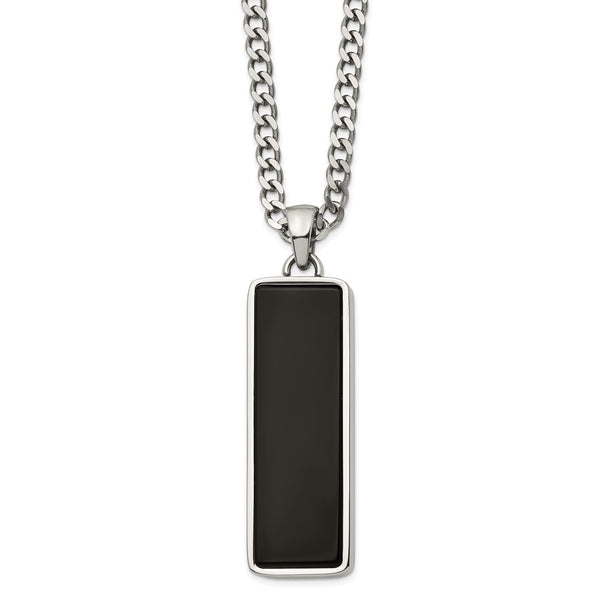 Men's Stainless Steel & Black Onyx Inlay Rectangle Necklace, 22