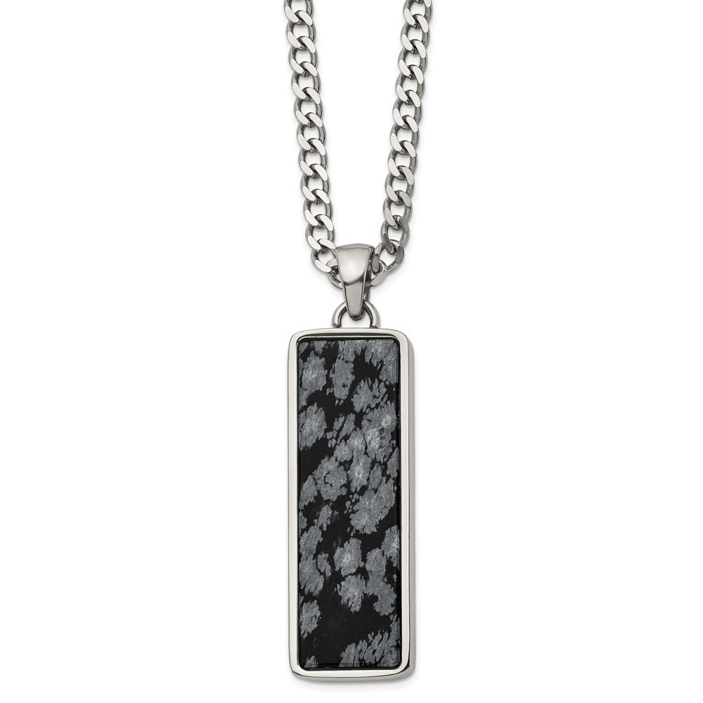 Men's Stainless Steel & Alabaster Stone Rectangle Necklace, 22 Inch, Item N22958 by The Black Bow Jewelry Co.