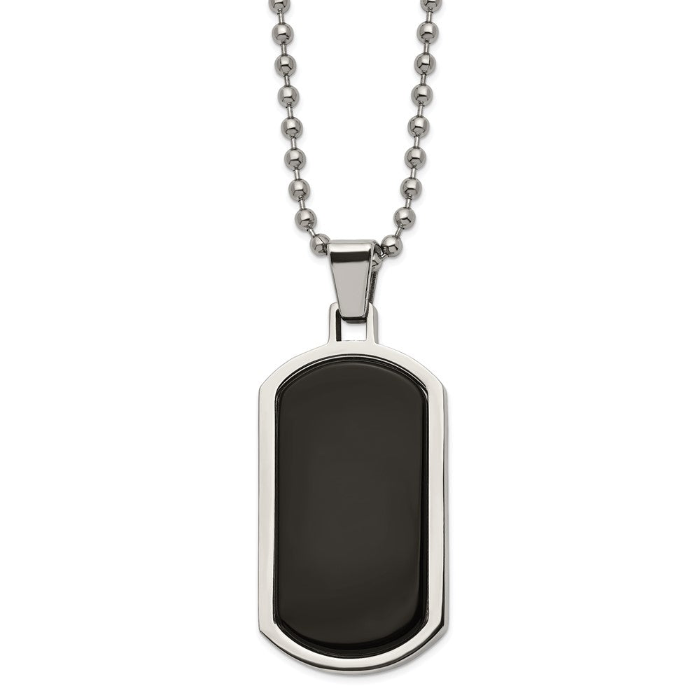Men's Stainless Steel & Black Agate Inlay Dog Tag Necklace, 22 Inch, Item N22959 by The Black Bow Jewelry Co.