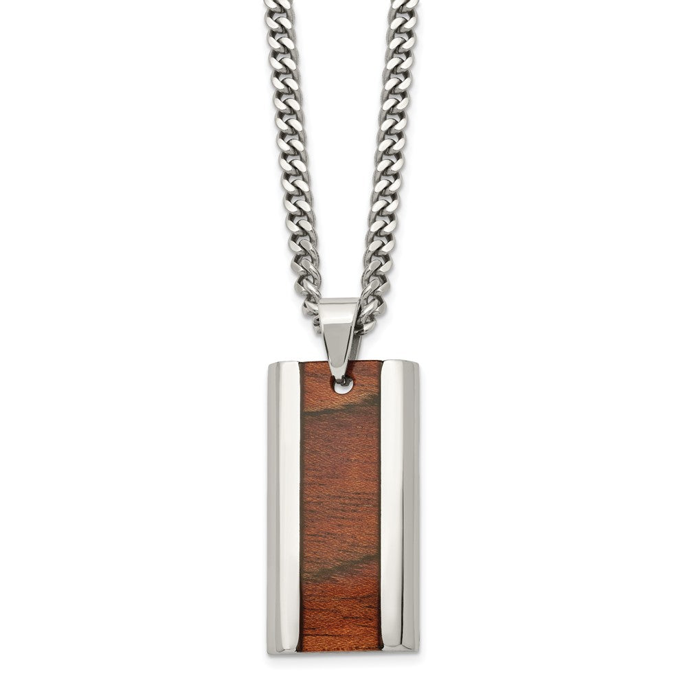 Men's Stainless Steel & Koa Wood Inlay Enameled Necklace, 20 Inch, Item N22961 by The Black Bow Jewelry Co.