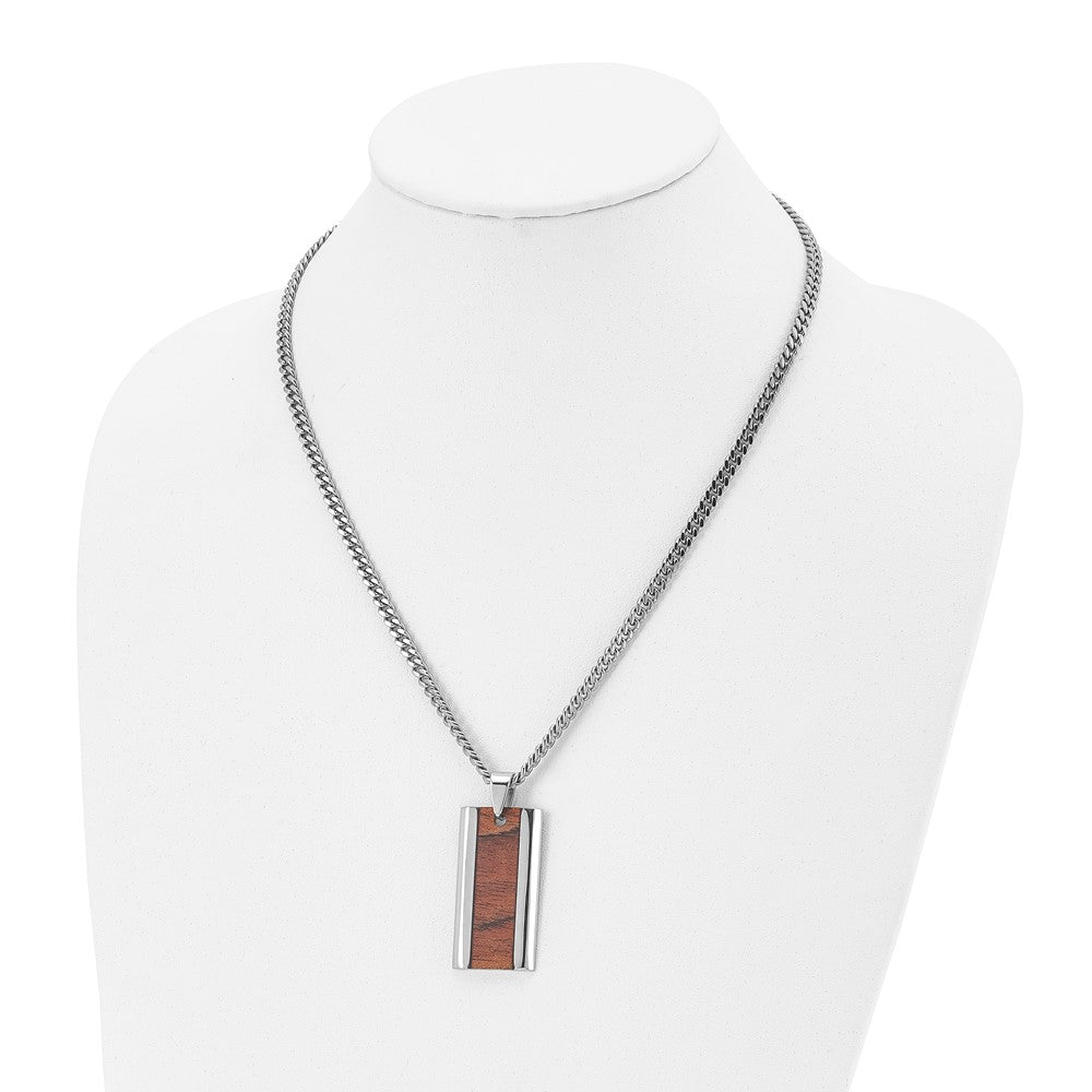 Alternate view of the Men's Stainless Steel & Koa Wood Inlay Enameled Necklace, 20 Inch by The Black Bow Jewelry Co.