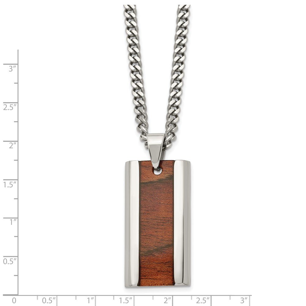 Alternate view of the Men's Stainless Steel & Koa Wood Inlay Enameled Necklace, 20 Inch by The Black Bow Jewelry Co.