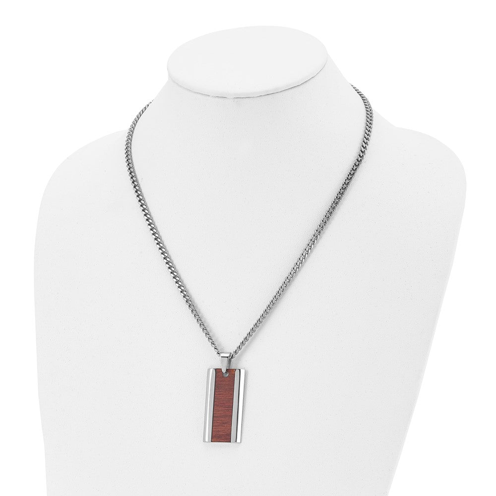 Alternate view of the Stainless Steel & Red/Orange Koa Wood Inlay Enameled Necklace, 20 Inch by The Black Bow Jewelry Co.