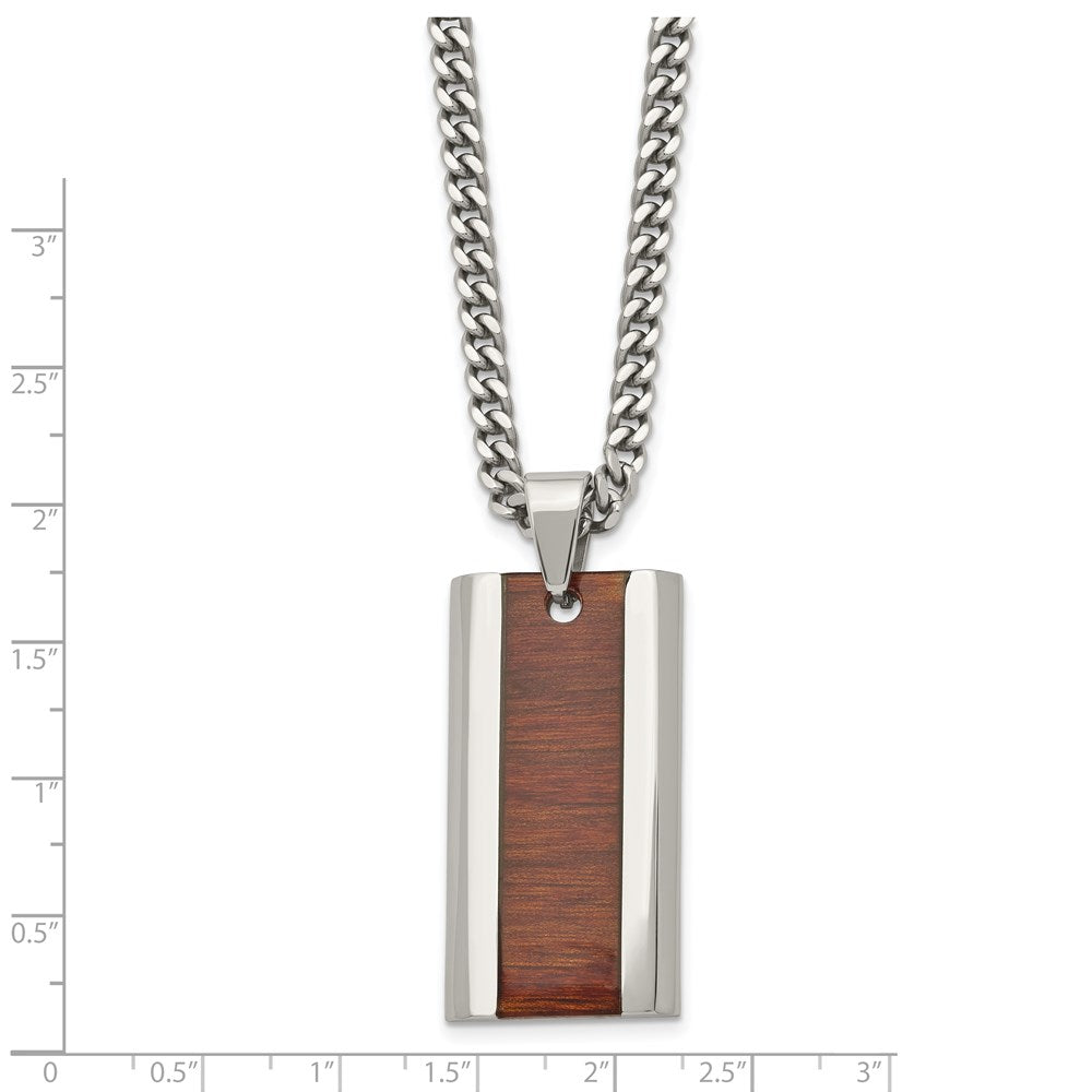 Alternate view of the Stainless Steel & Red/Orange Koa Wood Inlay Enameled Necklace, 20 Inch by The Black Bow Jewelry Co.