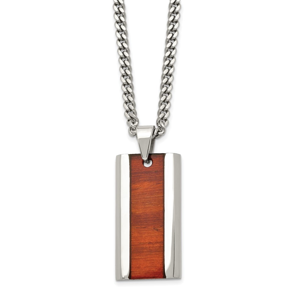 Men's Stainless Steel & Red Koa Wood Inlay Enameled Necklace, 20 Inch, Item N22963 by The Black Bow Jewelry Co.