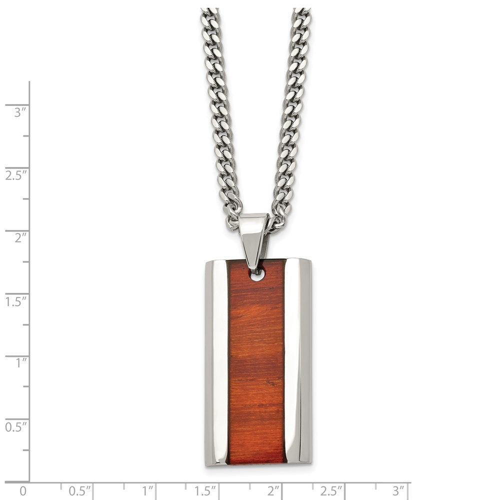 Alternate view of the Men's Stainless Steel & Red Koa Wood Inlay Enameled Necklace, 20 Inch by The Black Bow Jewelry Co.