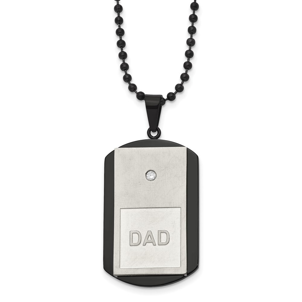 Men's Stainless Steel, Black Plated & CZ DAD Dog Tag Necklace, 22 Inch, Item N22965 by The Black Bow Jewelry Co.