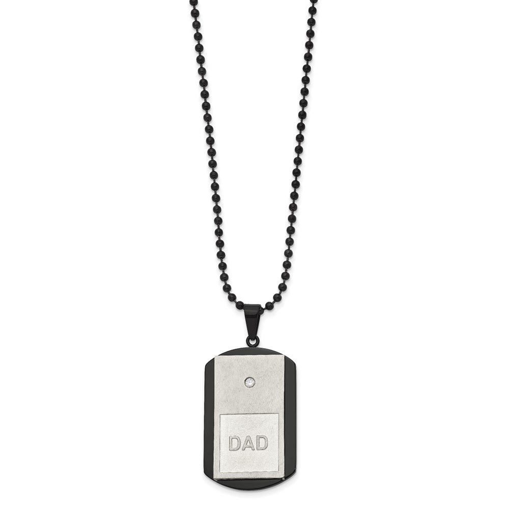 Alternate view of the Men's Stainless Steel, Black Plated & CZ DAD Dog Tag Necklace, 22 Inch by The Black Bow Jewelry Co.