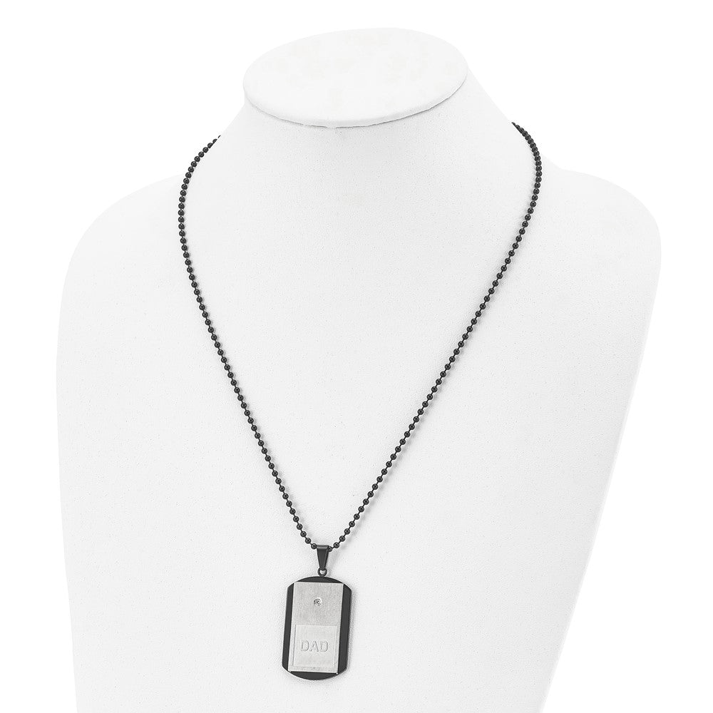 Alternate view of the Men's Stainless Steel, Black Plated & CZ DAD Dog Tag Necklace, 22 Inch by The Black Bow Jewelry Co.