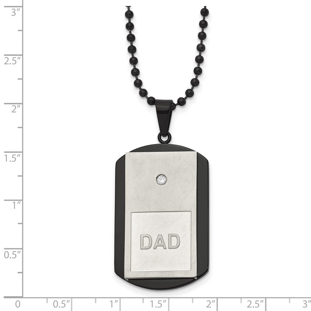 Alternate view of the Men's Stainless Steel, Black Plated & CZ DAD Dog Tag Necklace, 22 Inch by The Black Bow Jewelry Co.