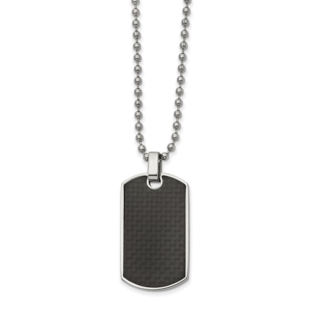 Stainless Steel, Carbon Fiber & Wood Reversible Dog Tag Necklace, 22in, Item N22966 by The Black Bow Jewelry Co.