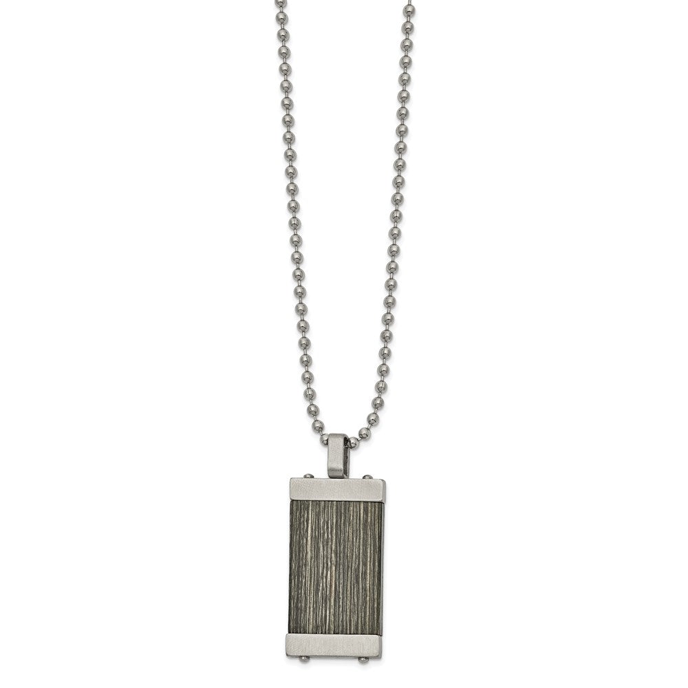Men's Stainless Steel & Gray Wood Inlay Necklace, 24 Inch, Item N22967 by The Black Bow Jewelry Co.