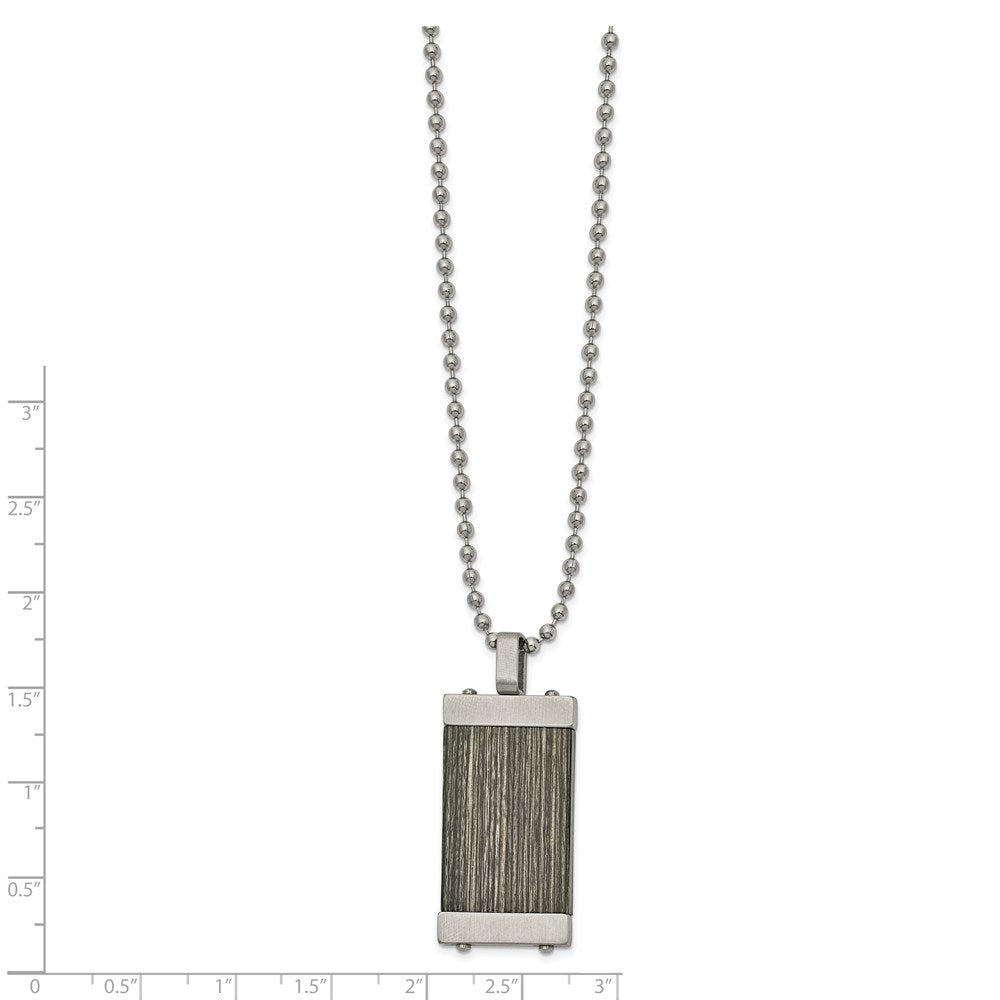 Alternate view of the Men's Stainless Steel & Gray Wood Inlay Necklace, 24 Inch by The Black Bow Jewelry Co.