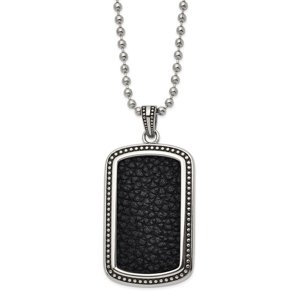 Men's Stainless Steel & Black Leather Antiqued Dog Tag Necklace, 22 In, Item N22968 by The Black Bow Jewelry Co.