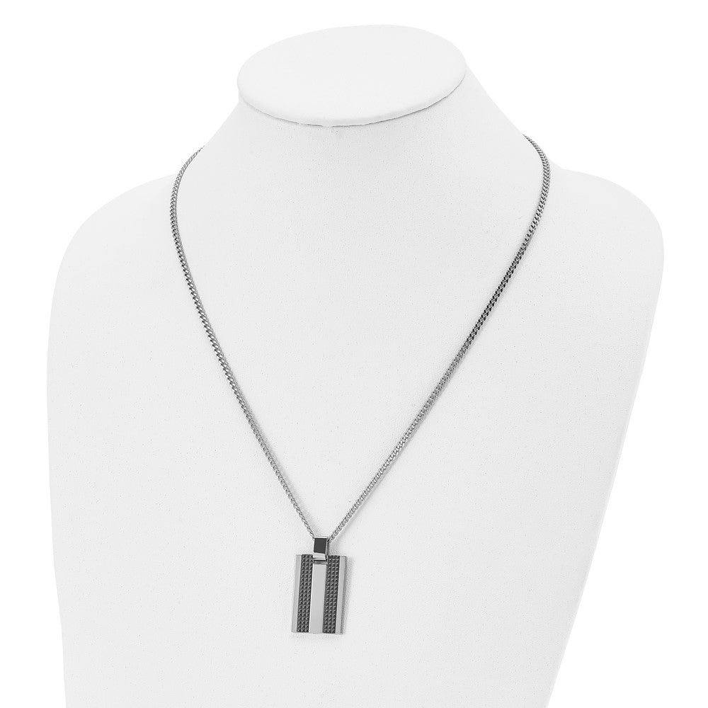 Alternate view of the Men's Stainless Steel Polished & Textured Dog Tag Necklace, 22 Inch by The Black Bow Jewelry Co.