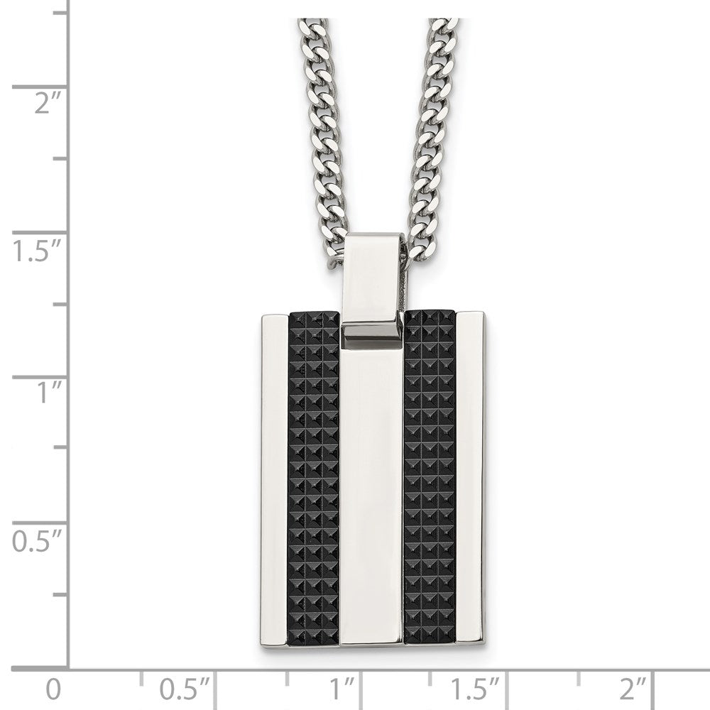 Alternate view of the Men's Stainless Steel Polished & Textured Dog Tag Necklace, 22 Inch by The Black Bow Jewelry Co.