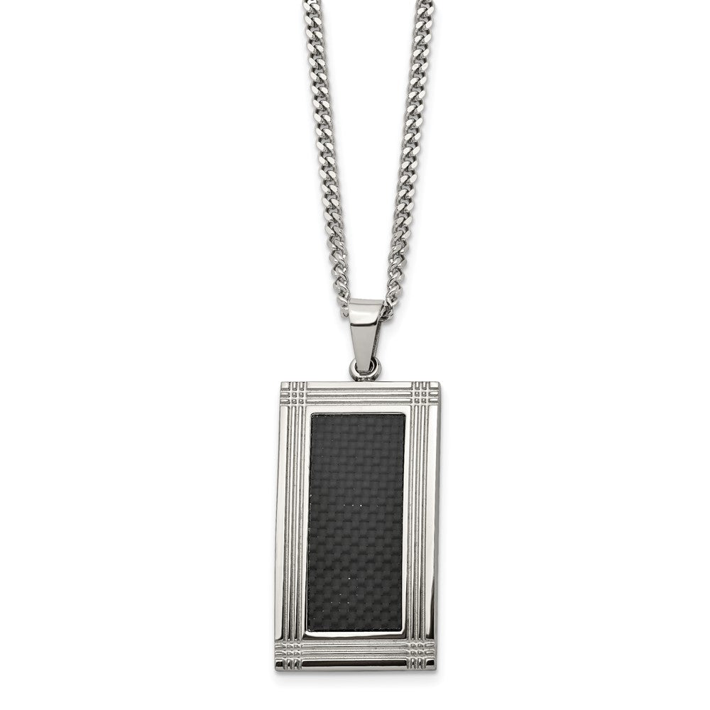 Alternate view of the Stainless Steel & Black Carbon Fiber Grooved Dog Tag Necklace, 24 Inch by The Black Bow Jewelry Co.