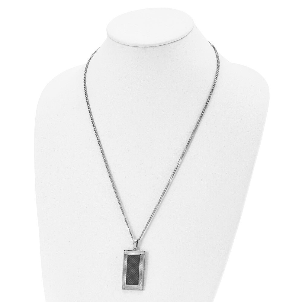 Alternate view of the Stainless Steel & Black Carbon Fiber Grooved Dog Tag Necklace, 24 Inch by The Black Bow Jewelry Co.