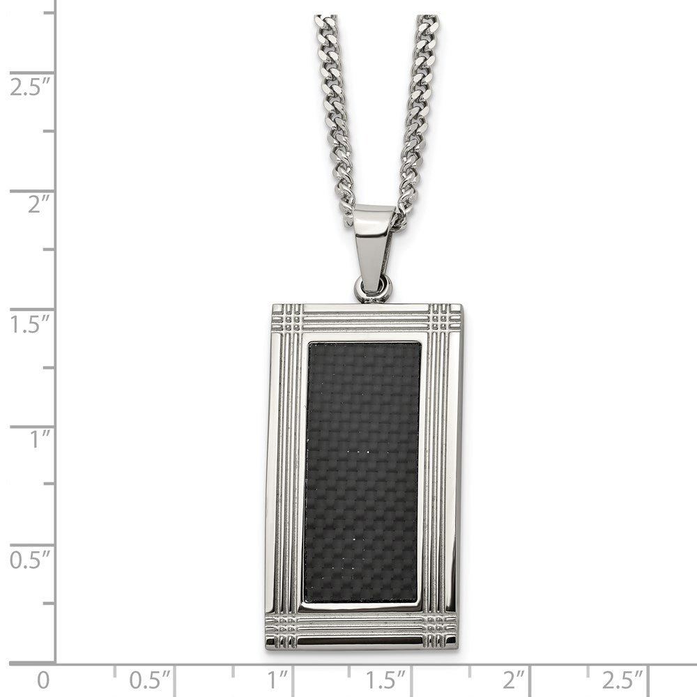 Alternate view of the Stainless Steel & Black Carbon Fiber Grooved Dog Tag Necklace, 24 Inch by The Black Bow Jewelry Co.