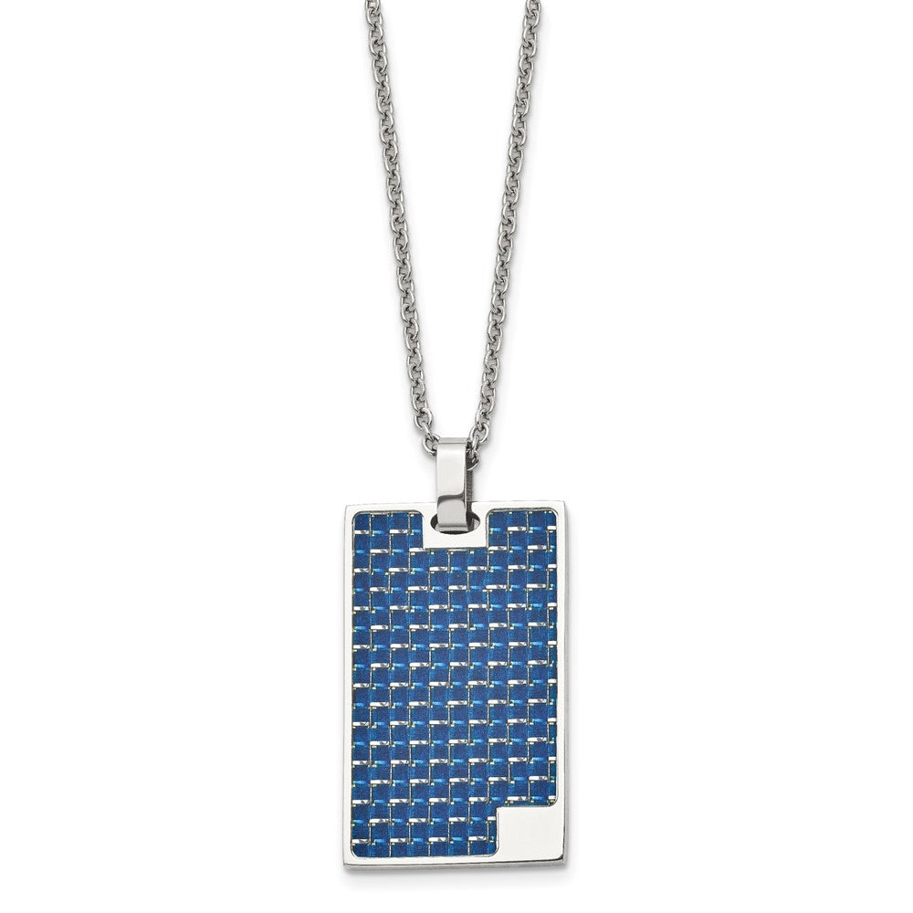 Stainless Steel & Blue Carbon Fiber Inlay Dog Tag Necklace, 22 Inch, Item N22972 by The Black Bow Jewelry Co.