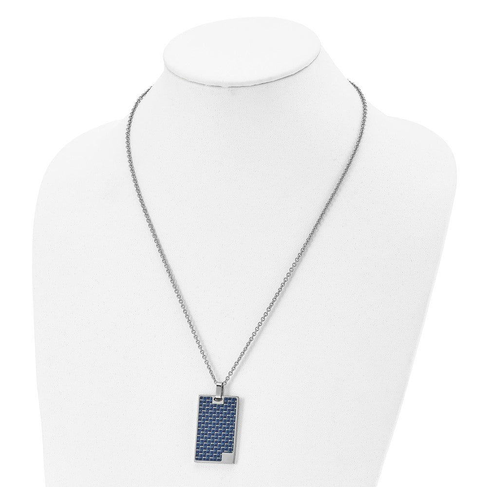 Alternate view of the Stainless Steel & Blue Carbon Fiber Inlay Dog Tag Necklace, 22 Inch by The Black Bow Jewelry Co.