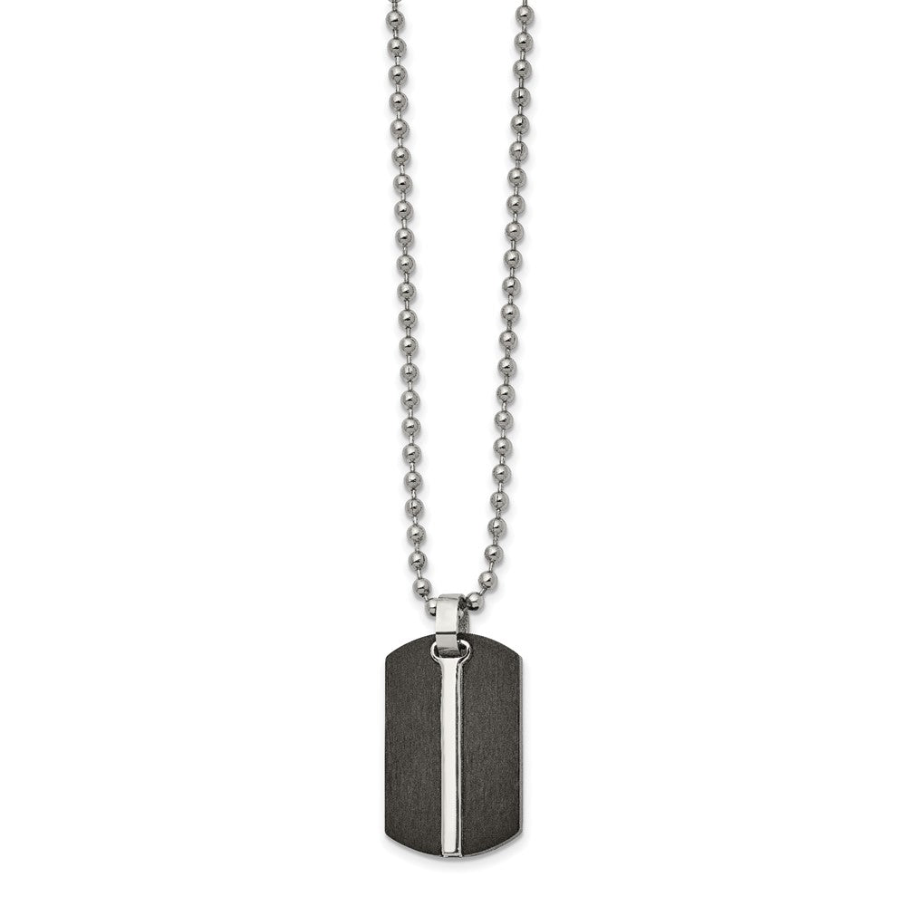 Stainless Steel Brushed & Polished Small Dog Tag Necklace, 24 Inch, Item N22976 by The Black Bow Jewelry Co.