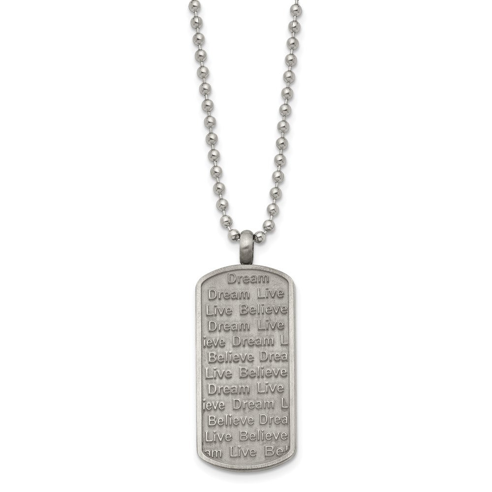 Alternate view of the Stainless Steel Antiqued Live/Dream/Believe Dog Tag Necklace, 24 Inch by The Black Bow Jewelry Co.