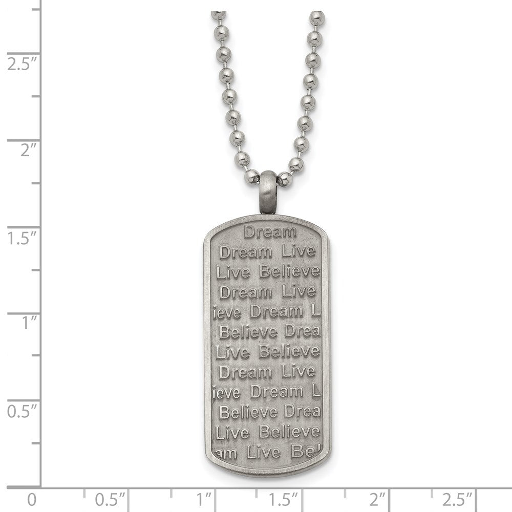 Alternate view of the Stainless Steel Antiqued Live/Dream/Believe Dog Tag Necklace, 24 Inch by The Black Bow Jewelry Co.