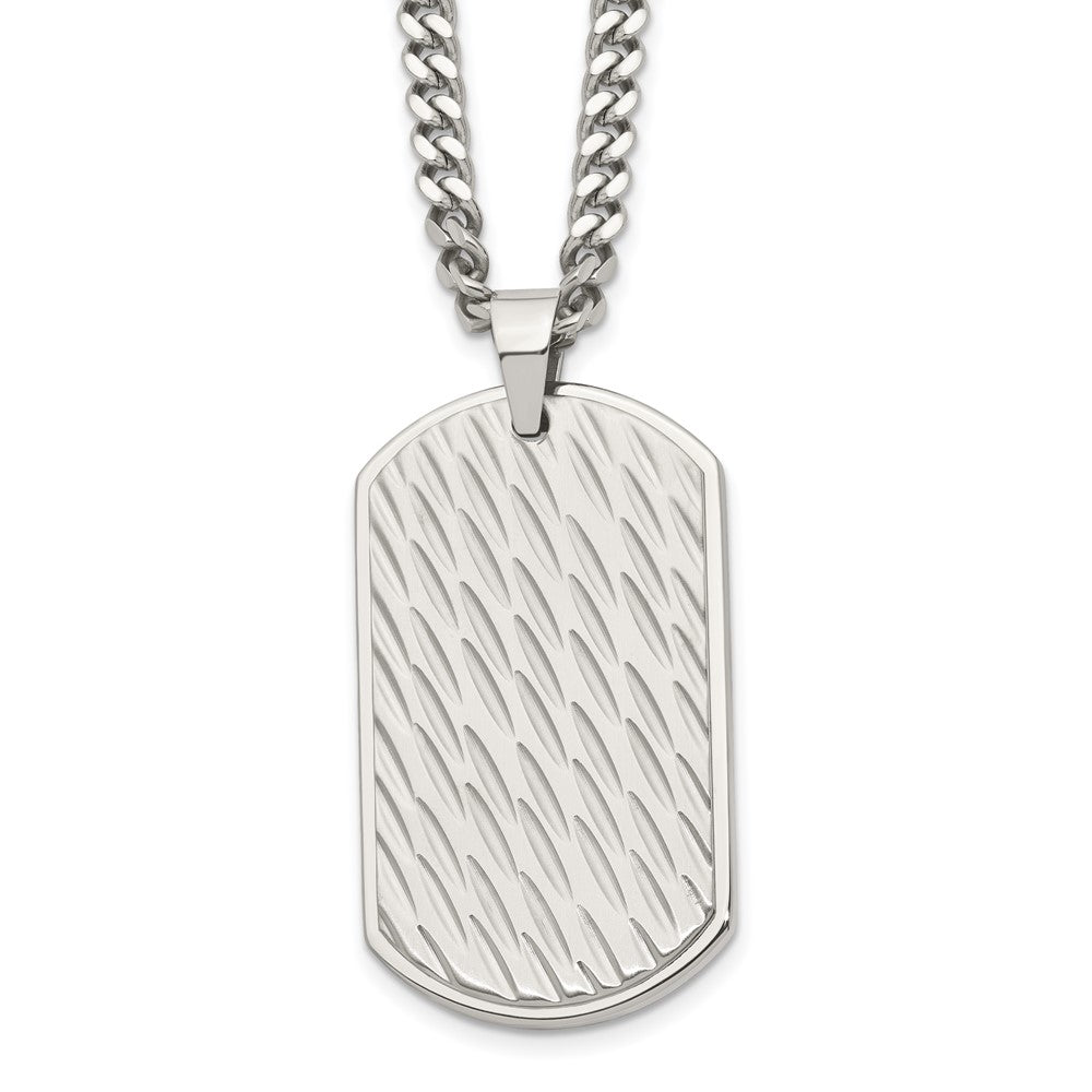 Men's Stainless Steel Large Textured Dog Tag Necklace, 24 Inch, Item N22980 by The Black Bow Jewelry Co.