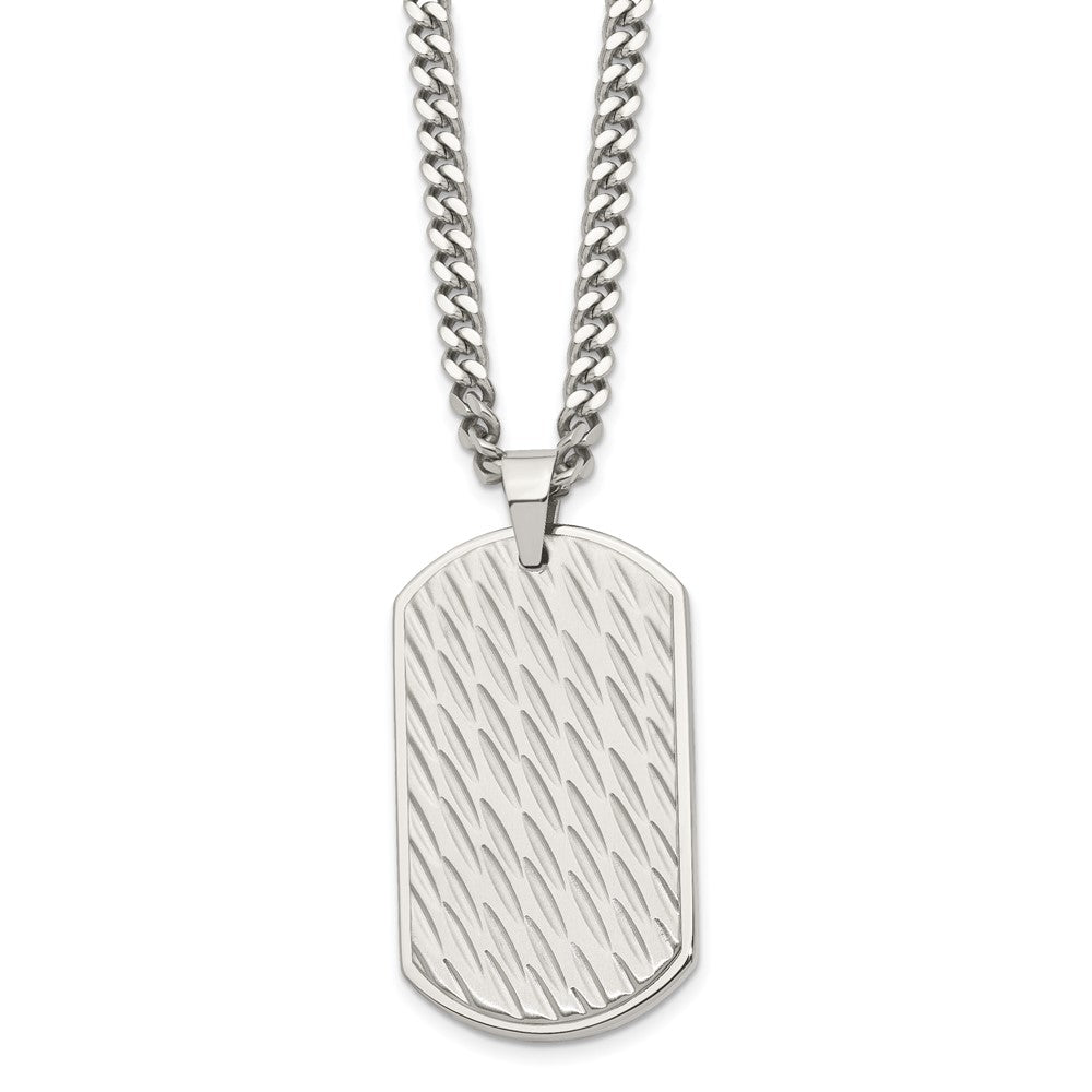 Alternate view of the Men's Stainless Steel Large Textured Dog Tag Necklace, 24 Inch by The Black Bow Jewelry Co.