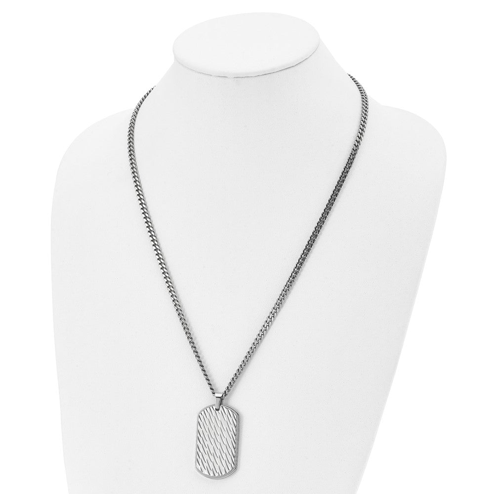 Alternate view of the Men's Stainless Steel Large Textured Dog Tag Necklace, 24 Inch by The Black Bow Jewelry Co.