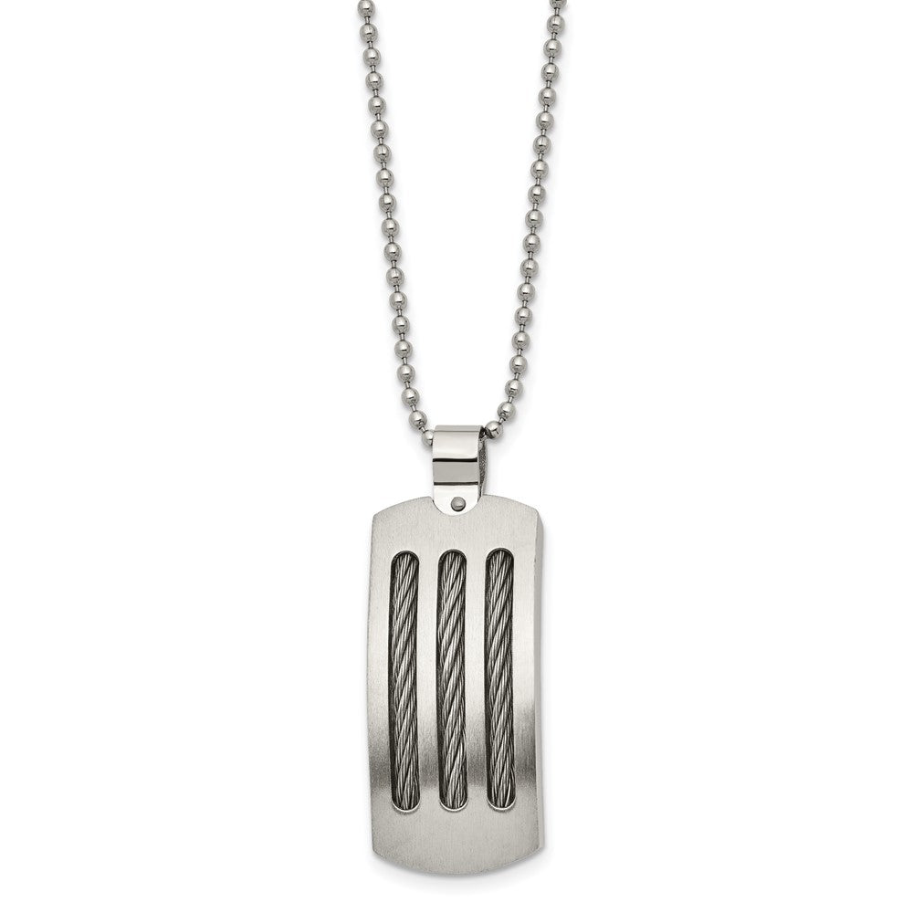 Alternate view of the Stainless Steel Cable Inlay Convex Curved Dog Tag Necklace, 22 Inch by The Black Bow Jewelry Co.
