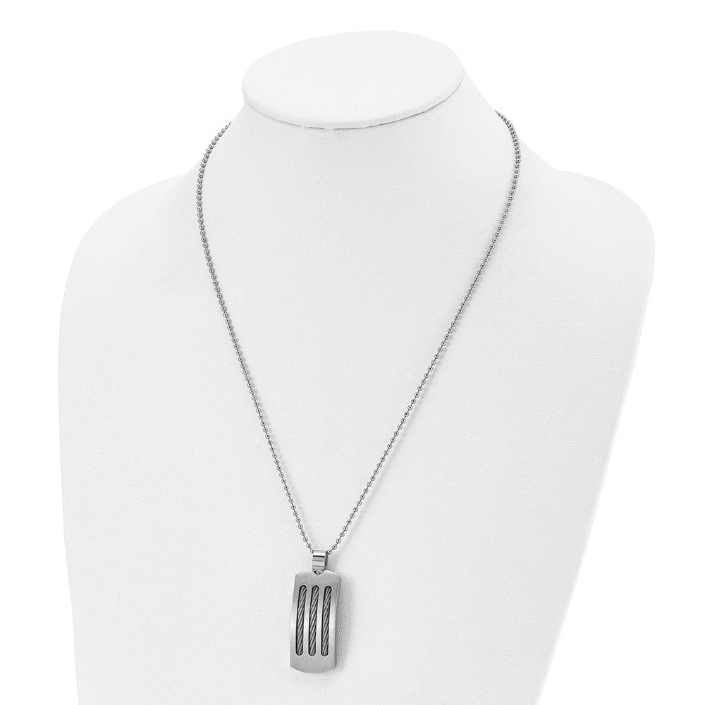 Alternate view of the Stainless Steel Cable Inlay Convex Curved Dog Tag Necklace, 22 Inch by The Black Bow Jewelry Co.