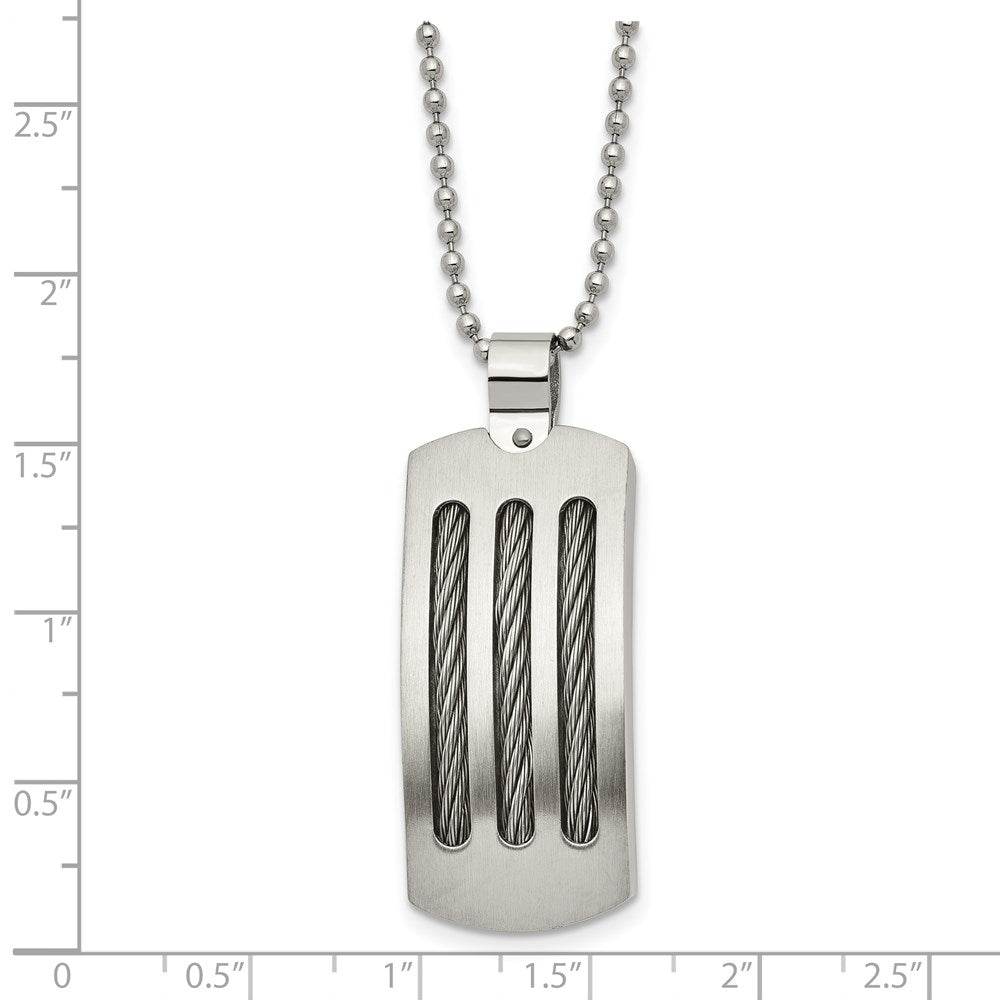 Alternate view of the Stainless Steel Cable Inlay Convex Curved Dog Tag Necklace, 22 Inch by The Black Bow Jewelry Co.